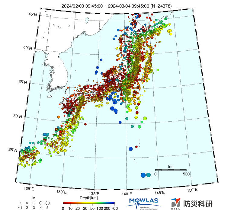 2018년 8월 한 달간 일본과 우리나라에 지진발생 현황
